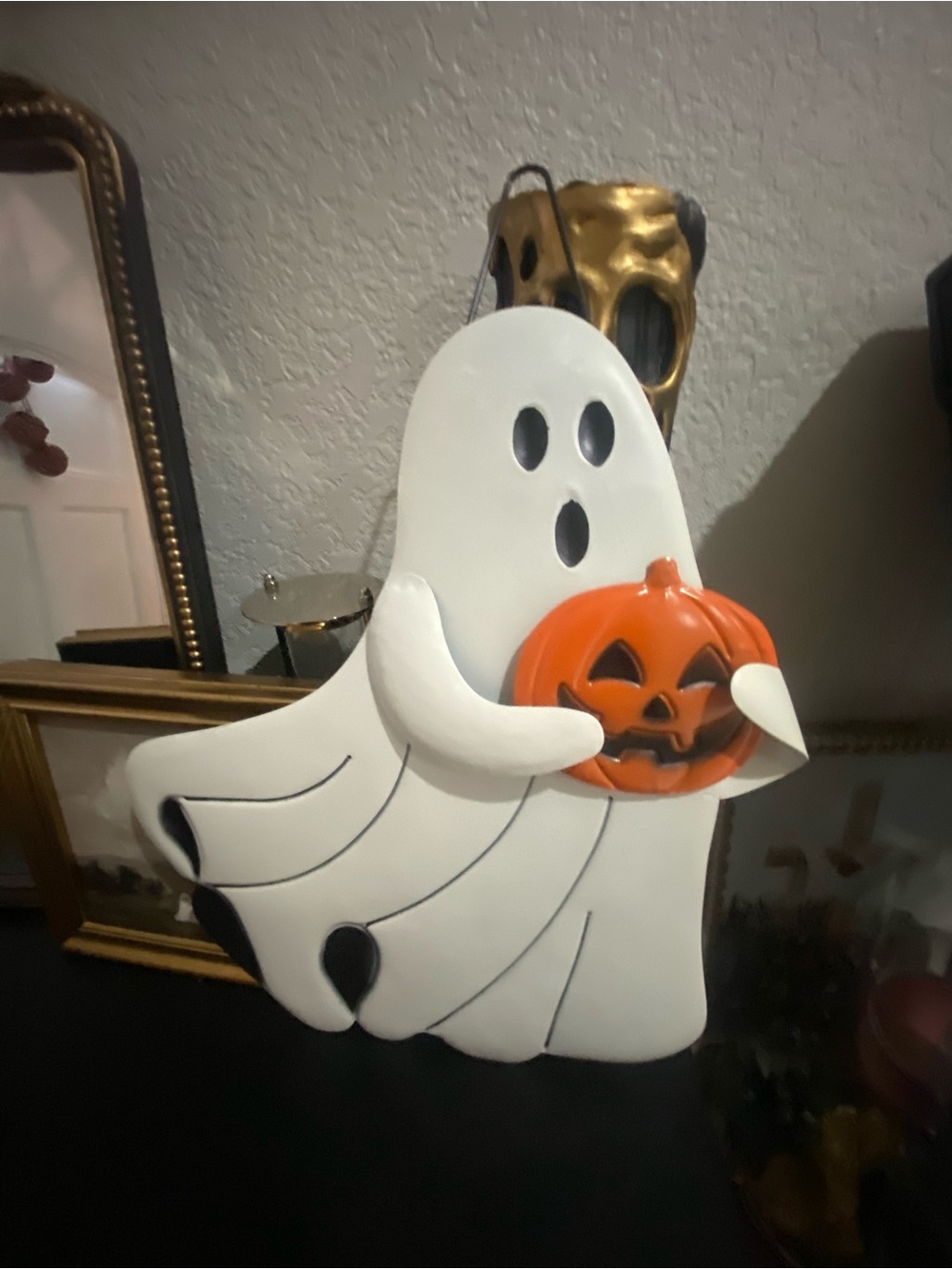 Cute Halloween Ghost Holding Pumpkin Wall Hanging